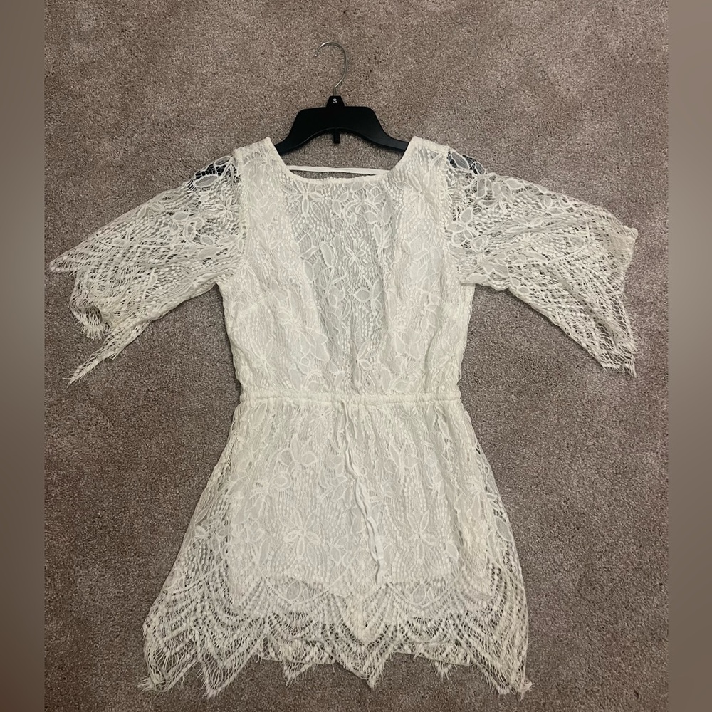 White lace open back dress